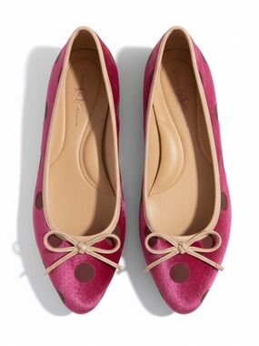 Born Crown Pink Velvet Polka Dot Pointed Toe Ballet Flats Bow Holiday Party 7